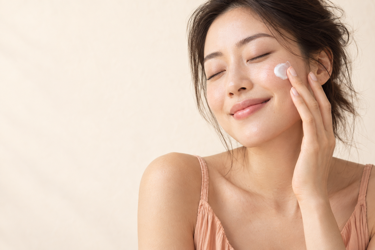 A quiet moment of skincare in warm daylight
